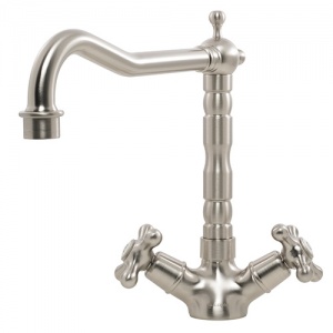 CAPLE - Antique Twin Lever Tap Dual Lever Kitchen Tap Brushed Nickel