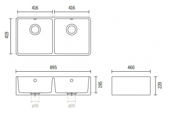Ceramic Farmhouse Sink White Double Bowl 900mm