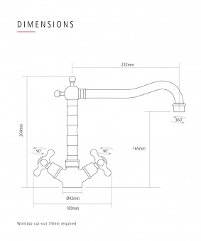 CAPLE - Antique Twin Lever Tap Dual Lever Kitchen Tap Brushed Nickel