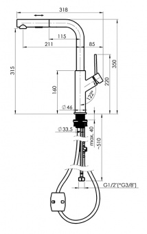 RUBINETA - Bona-35 PO Black Pull Out Spray L-Spout Tap