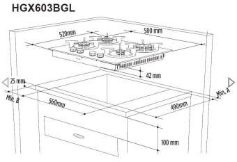 NORDMENDE - Gas Hob Cast Iron Pan Supports 60CM