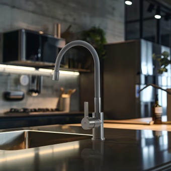 RUBINETA - Flexy Side Lever Flexible Spout Brushed Grey Tap