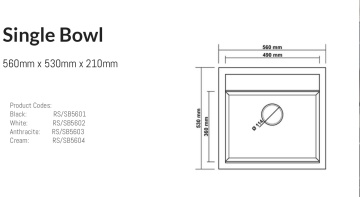 Realstone Composite Sink - Granite Black Single Bowl