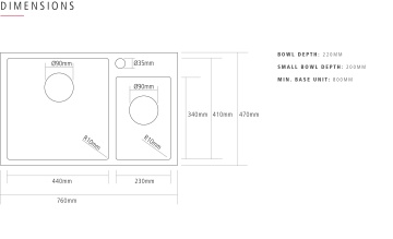 CAPLE - Mode175GD Inset Sink Gold and Stainless Steel